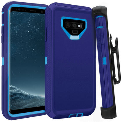 SAMSUNG GALAXY NOTE 9 Case (Belt Clip fit Otterbox Defender) Heavy Duty Rugged Multi Layer Hybrid Protective Shockproof Cover with Belt Clip [Compatible for SAMSUNG GALAXY NOTE 9] 6.4 inch (NAVY BLUE & BLUE) - Place Wireless