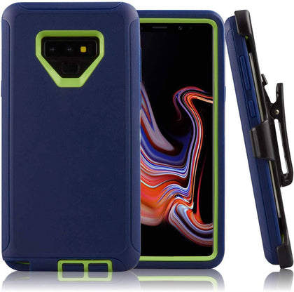 SAMSUNG GALAXY NOTE 9 Case (Belt Clip fit Otterbox Defender) Heavy Duty Rugged Multi Layer Hybrid Protective Shockproof Cover with Belt Clip [Compatible for SAMSUNG GALAXY NOTE 9] 6.4 inch (NAVY BLUE & GREEN) - Place Wireless