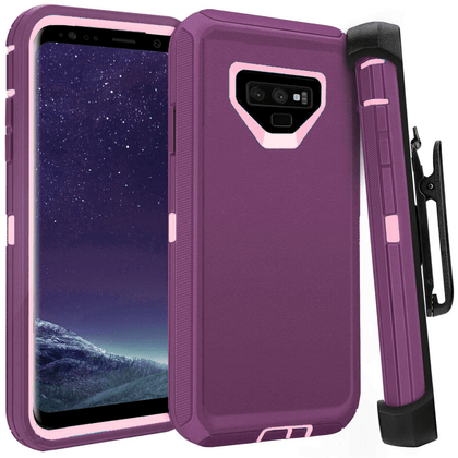 SAMSUNG GALAXY NOTE 9 Case (Belt Clip fit Otterbox Defender) Heavy Duty Rugged Multi Layer Hybrid Protective Shockproof Cover with Belt Clip [Compatible for SAMSUNG GALAXY NOTE 9] 6.4 inch (BURGUNDY & PINK) - Place Wireless