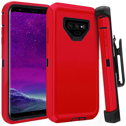 SAMSUNG GALAXY NOTE 9 Case (Belt Clip fit Otterbox Defender) Heavy Duty Rugged Multi Layer Hybrid Protective Shockproof Cover with Belt Clip [Compatible for SAMSUNG GALAXY NOTE 9] 6.4 inch (RED & BLACK) - Place Wireless