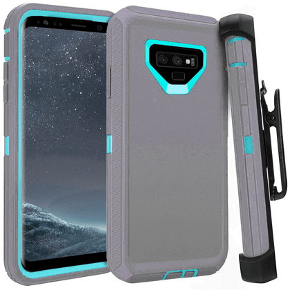 SAMSUNG GALAXY NOTE 9 Case (Belt Clip fit Otterbox Defender) Heavy Duty Rugged Multi Layer Hybrid Protective Shockproof Cover with Belt Clip [Compatible for SAMSUNG GALAXY NOTE 9] 6.4 inch (GRAY & TEAL) - Place Wireless