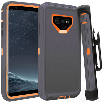 SAMSUNG GALAXY NOTE 9 Case (Belt Clip fit Otterbox Defender) Heavy Duty Rugged Multi Layer Hybrid Protective Shockproof Cover with Belt Clip [Compatible for SAMSUNG GALAXY NOTE 9] 6.4 inch (GRAY & ORANGE) - Place Wireless