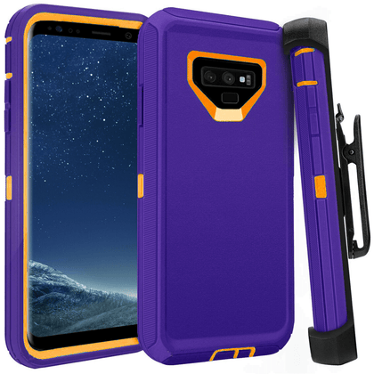 SAMSUNG GALAXY NOTE 9 Case (Belt Clip fit Otterbox Defender) Heavy Duty Rugged Multi Layer Hybrid Protective Shockproof Cover with Belt Clip [Compatible for SAMSUNG GALAXY NOTE 9] 6.4 inch (PURPLE & ORANGE) - Place Wireless
