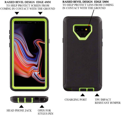 SAMSUNG GALAXY NOTE 9 Case (Belt Clip fit Otterbox Defender) Heavy Duty Rugged Multi Layer Hybrid Protective Shockproof Cover with Belt Clip [Compatible for SAMSUNG GALAXY NOTE 9] 6.4 inch (BLACK & GREEN) - Place Wireless