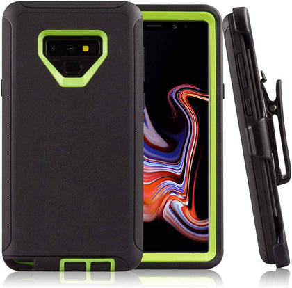 SAMSUNG GALAXY NOTE 9 Case (Belt Clip fit Otterbox Defender) Heavy Duty Rugged Multi Layer Hybrid Protective Shockproof Cover with Belt Clip [Compatible for SAMSUNG GALAXY NOTE 9] 6.4 inch (BLACK & GREEN) - Place Wireless