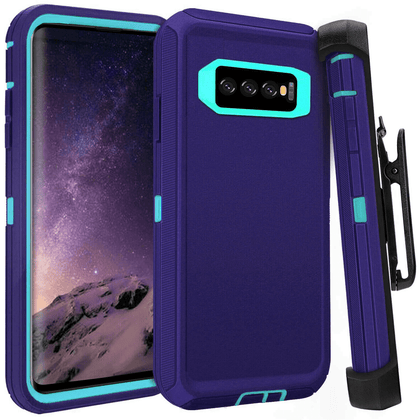 SAMSUNG Galaxy S10 Case (Belt Clip fit Otterbox Defender) Heavy Duty Rugged Multi Layer Hybrid Protective Shockproof Cover with Belt Clip [Compatible for SAMSUNG GALAXY S10] 6.1 inch (PURPLE & TEAL) - Place Wireless