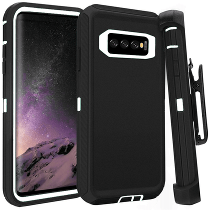 SAMSUNG Galaxy S10 Case (Belt Clip fit Otterbox Defender) Heavy Duty Rugged Multi Layer Hybrid Protective Shockproof Cover with Belt Clip [Compatible for SAMSUNG GALAXY S10] 6.1 inch (BLACK & WHITE) - Place Wireless