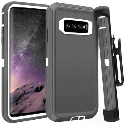 SAMSUNG Galaxy S10 Case (Belt Clip fit Otterbox Defender) Heavy Duty Rugged Multi Layer Hybrid Protective Shockproof Cover with Belt Clip [Compatible for SAMSUNG GALAXY S10] 6.1 inch (GRAY & WHITE) - Place Wireless