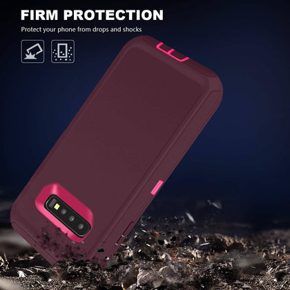 SAMSUNG Galaxy S10+ Case (Belt Clip fit Otterbox Defender) Heavy Duty Rugged Multi Layer Hybrid Protective Shockproof Cover with Belt Clip [Compatible for SAMSUNG GALAXY S10+] 6.4 inch (BURGUNDY & HOT PINK) - Place Wireless