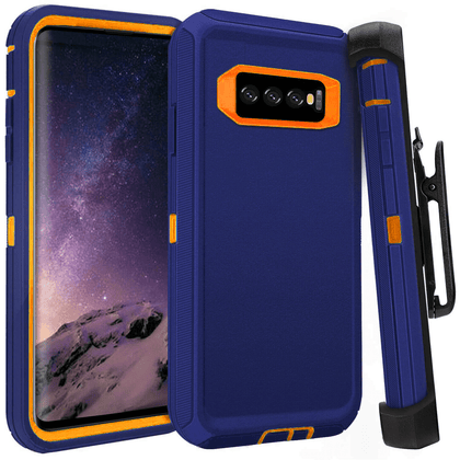 SAMSUNG Galaxy S10 Case (Belt Clip fit Otterbox Defender) Heavy Duty Rugged Multi Layer Hybrid Protective Shockproof Cover with Belt Clip [Compatible for SAMSUNG GALAXY S10] 6.1 inch (BLUE & ORANGE) - Place Wireless