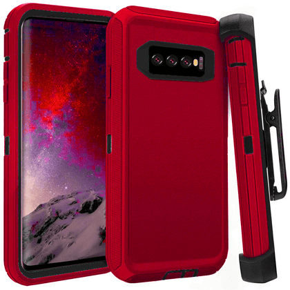 SAMSUNG Galaxy S10 Case (Belt Clip fit Otterbox Defender) Heavy Duty Rugged Multi Layer Hybrid Protective Shockproof Cover with Belt Clip [Compatible for SAMSUNG GALAXY S10] 6.1 inch (RED & BLACK) - Place Wireless