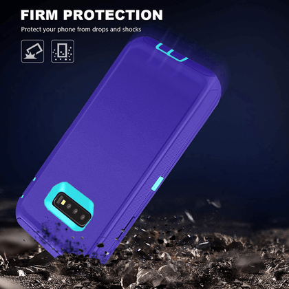 SAMSUNG Galaxy S10+ Case (Belt Clip fit Otterbox Defender) Heavy Duty Rugged Multi Layer Hybrid Protective Shockproof Cover with Belt Clip [Compatible for SAMSUNG GALAXY S10+] 6.4 inch (PURPLE & TEAL) - Place Wireless