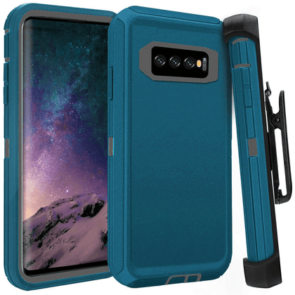 SAMSUNG Galaxy S10 Case (Belt Clip fit Otterbox Defender) Heavy Duty Rugged Multi Layer Hybrid Protective Shockproof Cover with Belt Clip [Compatible for SAMSUNG GALAXY S10] 6.1 inch (PETAL PUSHER PALE & GRAY) - Place Wireless