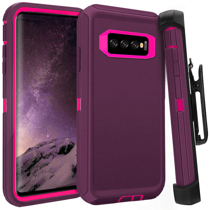 SAMSUNG Galaxy S10+ Case (Belt Clip fit Otterbox Defender) Heavy Duty Rugged Multi Layer Hybrid Protective Shockproof Cover with Belt Clip [Compatible for SAMSUNG GALAXY S10+] 6.4 inch (BURGUNDY & HOT PINK) - Place Wireless