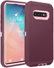 SAMSUNG Galaxy S10 Case (Belt Clip fit Otterbox Defender) Heavy Duty Rugged Multi Layer Hybrid Protective Shockproof Cover with Belt Clip [Compatible for SAMSUNG GALAXY S10] 6.1 inch (BURGUNDY & PINK)