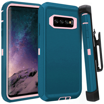 SAMSUNG Galaxy S10 Case (Belt Clip fit Otterbox Defender) Heavy Duty Rugged Multi Layer Hybrid Protective Shockproof Cover with Belt Clip [Compatible for SAMSUNG GALAXY S10] 6.1 inch (PETAL PUSHER PALE & PINK) - Place Wireless