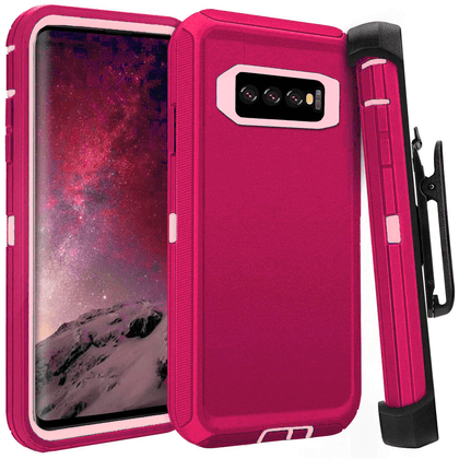 SAMSUNG Galaxy S10+ Case (Belt Clip fit Otterbox Defender) Heavy Duty Rugged Multi Layer Hybrid Protective Shockproof Cover with Belt Clip [Compatible for SAMSUNG GALAXY S10+] 6.4 inch (PINK & PINK) - Place Wireless