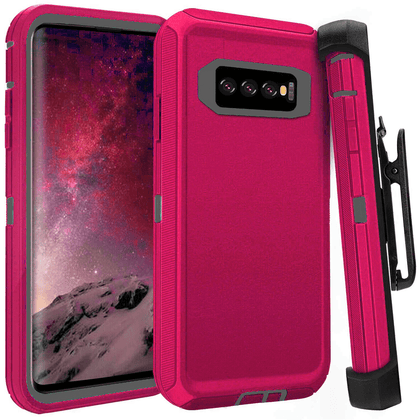 SAMSUNG Galaxy S10+ Case (Belt Clip fit Otterbox Defender) Heavy Duty Rugged Multi Layer Hybrid Protective Shockproof Cover with Belt Clip [Compatible for SAMSUNG GALAXY S10+] 6.4 inch (PINK & GRAY) - Place Wireless