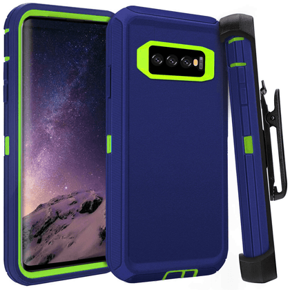 SAMSUNG Galaxy S10 Case (Belt Clip fit Otterbox Defender) Heavy Duty Rugged Multi Layer Hybrid Protective Shockproof Cover with Belt Clip [Compatible for SAMSUNG GALAXY S10] 6.1 inch (BLUE & GREEN) - Place Wireless