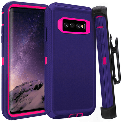 SAMSUNG Galaxy S10+ Case (Belt Clip fit Otterbox Defender) Heavy Duty Rugged Multi Layer Hybrid Protective Shockproof Cover with Belt Clip [Compatible for SAMSUNG GALAXY S10+] 6.4 inch (PURPLE & PINK) - Place Wireless