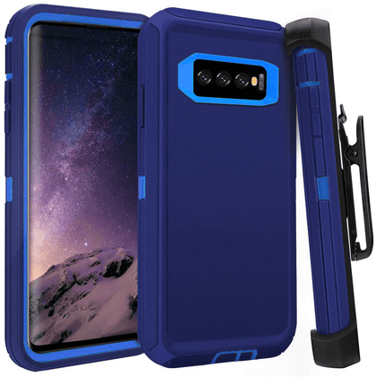 SAMSUNG Galaxy S10+ Case (Belt Clip fit Otterbox Defender) Heavy Duty Rugged Multi Layer Hybrid Protective Shockproof Cover with Belt Clip [Compatible for SAMSUNG GALAXY S10+] 6.4 inch (BLUE & BLUE) - Place Wireless