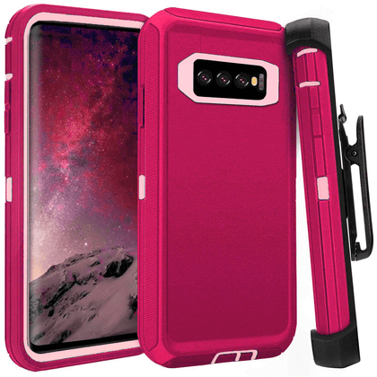 SAMSUNG Galaxy S10 Case (Belt Clip fit Otterbox Defender) Heavy Duty Rugged Multi Layer Hybrid Protective Shockproof Cover with Belt Clip [Compatible for SAMSUNG GALAXY S10] 6.1 inch (PINK & PINK) - Place Wireless