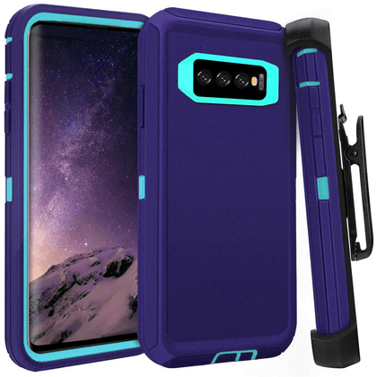 SAMSUNG Galaxy S10+ Case (Belt Clip fit Otterbox Defender) Heavy Duty Rugged Multi Layer Hybrid Protective Shockproof Cover with Belt Clip [Compatible for SAMSUNG GALAXY S10+] 6.4 inch (PURPLE & TEAL) - Place Wireless