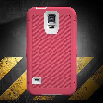 SAMSUNG GALAXY S5 CASE(Belt Clip fit Otterbox Defender) Heavy Duty Protective Shockproof cover and touch screen protector with Belt Clip [Compatible for SAMSUNG GALAXY S5] 5.1 inch (PINK & WHITE) - Place Wireless