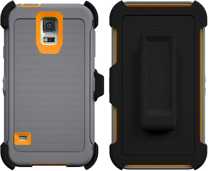 SAMSUNG GALAXY S5 CASE(Belt Clip fit Otterbox Defender) Heavy Duty Protective Shockproof cover and touch screen protector with Belt Clip [Compatible for SAMSUNG GALAXY S5] 5.1 inch (GRAY & ORANGE) - Place Wireless