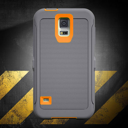 SAMSUNG GALAXY S5 CASE(Belt Clip fit Otterbox Defender) Heavy Duty Protective Shockproof cover and touch screen protector with Belt Clip [Compatible for SAMSUNG GALAXY S5] 5.1 inch (GRAY & ORANGE) - Place Wireless