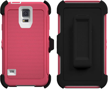 SAMSUNG GALAXY S5 CASE(Belt Clip fit Otterbox Defender) Heavy Duty Protective Shockproof cover and touch screen protector with Belt Clip [Compatible for SAMSUNG GALAXY S5] 5.1 inch (PINK & WHITE) - Place Wireless