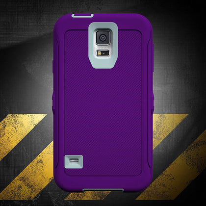 SAMSUNG GALAXY S5 CASE(Belt Clip fit Otterbox Defender) Heavy Duty Protective Shockproof cover and touch screen protector with Belt Clip [Compatible for SAMSUNG GALAXY S5] 5.1 inch (PURPLE & TEAL) - Place Wireless