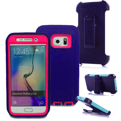 SAMSUNG GALAXY S6 CASE(Belt Clip fit Otterbox Defender) Heavy Duty Protective Shockproof cover and touch screen protector with Belt Clip [Compatible for SAMSUNG GALAXY S6] 5.1 inch(PURPLE & PINK) - Place Wireless