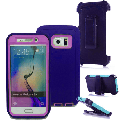 SAMSUNG GALAXY S6 CASE(Belt Clip fit Otterbox Defender) Heavy Duty Protective Shockproof cover and touch screen protector with Belt Clip [Compatible for SAMSUNG GALAXY S6] 5.1 inch(PURPLE & PURPLE) - Place Wireless