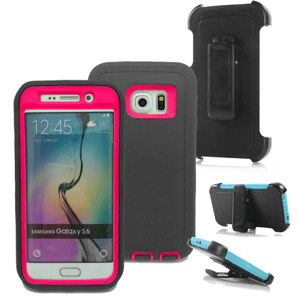 SAMSUNG GALAXY S6 CASE(Belt Clip fit Otterbox Defender) Heavy Duty Protective Shockproof cover and touch screen protector with Belt Clip [Compatible for SAMSUNG GALAXY S6] 5.1 inch(GRAY & PINK) - Place Wireless