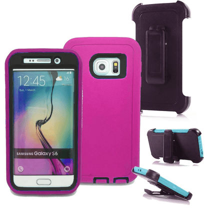 SAMSUNG GALAXY S6 CASE(Belt Clip fit Otterbox Defender) Heavy Duty Protective Shockproof cover and touch screen protector with Belt Clip [Compatible for SAMSUNG GALAXY S6] 5.1 inch(PINK & BLACK) - Place Wireless