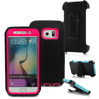 SAMSUNG GALAXY S6 CASE(Belt Clip fit Otterbox Defender) Heavy Duty Protective Shockproof cover and touch screen protector with Belt Clip [Compatible for SAMSUNG GALAXY S6] 5.1 inch(BLACK & PINK) - Place Wireless