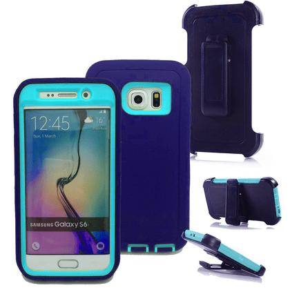 SAMSUNG GALAXY S6 CASE(Belt Clip fit Otterbox Defender) Heavy Duty Protective Shockproof cover and touch screen protector with Belt Clip [Compatible for SAMSUNG GALAXY S6] 5.1 inch(PURPLE & TEAL) - Place Wireless