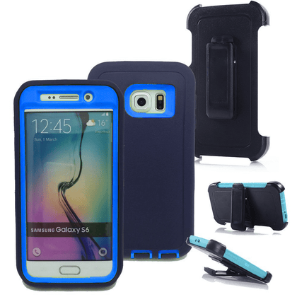 SAMSUNG GALAXY S6 CASE(Belt Clip fit Otterbox Defender) Heavy Duty Protective Shockproof cover and touch screen protector with Belt Clip [Compatible for SAMSUNG GALAXY S6] 5.1 inch(NAVY BLUE & BLUE) - Place Wireless