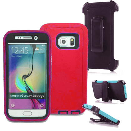 SAMSUNG Galaxy S6 Edge+ Case (Belt Clip fit Otterbox Defender) Heavy Duty Rugged Multi Layer Hybrid Protective Shockproof Cover with Belt Clip [Compatible for SAMSUNG GALAXY S6 Edge+] 5.1 inch (RED & BLACK) - Place Wireless