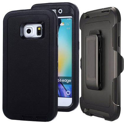 SAMSUNG Galaxy S6 Edge+ Case (Belt Clip fit Otterbox Defender) Heavy Duty Rugged Multi Layer Hybrid Protective Shockproof Cover with Belt Clip [Compatible for SAMSUNG GALAXY S6 Edge+] 5.1 inch (BLACK & BLACK) - Place Wireless
