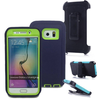 SAMSUNG Galaxy S6 Edge+ Case (Belt Clip fit Otterbox Defender) Heavy Duty Rugged Multi Layer Hybrid Protective Shockproof Cover with Belt Clip [Compatible for SAMSUNG GALAXY S6 Edge+] 5.7 inch (NAVY BLUE & GREEN) - Place Wireless