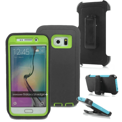 SAMSUNG Galaxy S6 Edge+ Case (Belt Clip fit Otterbox Defender) Heavy Duty Rugged Multi Layer Hybrid Protective Shockproof Cover with Belt Clip [Compatible for SAMSUNG GALAXY S6 Edge+] 5.7 inch (GRAY & GREEN) - Place Wireless