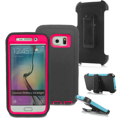 SAMSUNG Galaxy S6 Edge+ Case (Belt Clip fit Otterbox Defender) Heavy Duty Rugged Multi Layer Hybrid Protective Shockproof Cover with Belt Clip [Compatible for SAMSUNG GALAXY S6 Edge+] 5.1 inch (GRAY & PINK) - Place Wireless