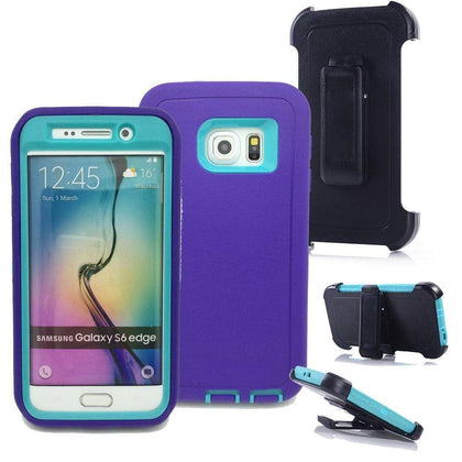 SAMSUNG Galaxy S6 Edge+ Case (Belt Clip fit Otterbox Defender) Heavy Duty Rugged Multi Layer Hybrid Protective Shockproof Cover with Belt Clip [Compatible for SAMSUNG GALAXY S6 Edge+] 5.1 inch (PURPLE & TEAL) - Place Wireless