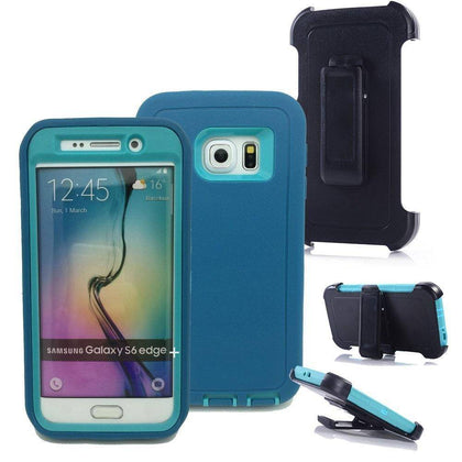 SAMSUNG Galaxy S6 Edge+ Case (Belt Clip fit Otterbox Defender) Heavy Duty Rugged Multi Layer Hybrid Protective Shockproof Cover with Belt Clip [Compatible for SAMSUNG GALAXY S6 Edge+] 5.7 inch (AQUA MINT & TEAL) - Place Wireless