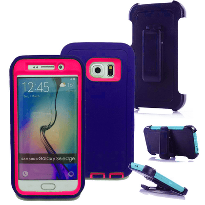 SAMSUNG Galaxy S6 Edge+ Case (Belt Clip fit Otterbox Defender) Heavy Duty Rugged Multi Layer Hybrid Protective Shockproof Cover with Belt Clip [Compatible for SAMSUNG GALAXY S6 Edge+] 5.1 inch (PURPLE & PINK) - Place Wireless