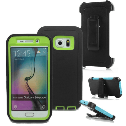 SAMSUNG Galaxy S6 Edge+ Case (Belt Clip fit Otterbox Defender) Heavy Duty Rugged Multi Layer Hybrid Protective Shockproof Cover with Belt Clip [Compatible for SAMSUNG GALAXY S6 Edge+] 5.1 inch (BLACK & GREEN) - Place Wireless