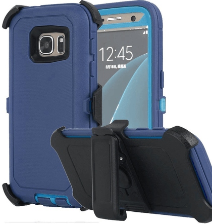 SAMSUNG GALAXY S7 CASE(Belt Clip fit Otterbox Defender) Heavy Duty Protective Shockproof cover and touch screen protector with Belt Clip [Compatible for SAMSUNG GALAXY S7] 5.1 inch(NAVY BLUE & BLUE) - Place Wireless