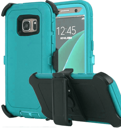 SAMSUNG Galaxy S7 Edge Case (Belt Clip fit Otterbox Defender) Heavy Duty Rugged Multi Layer Hybrid Protective Shockproof Cover with Belt Clip [Compatible for SAMSUNG GALAXY S7 Edge] 5.5 inch (AQUA MINT & TEAL) - Place Wireless